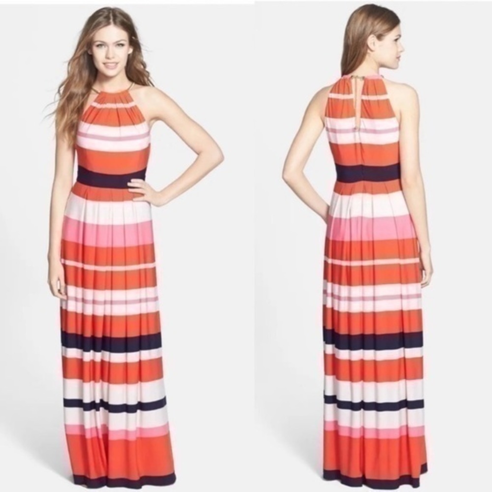 Eliza J multi stripe halter maxi dress 4 H11